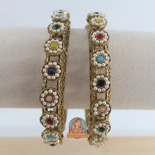 Multi Flower Stone Bangles