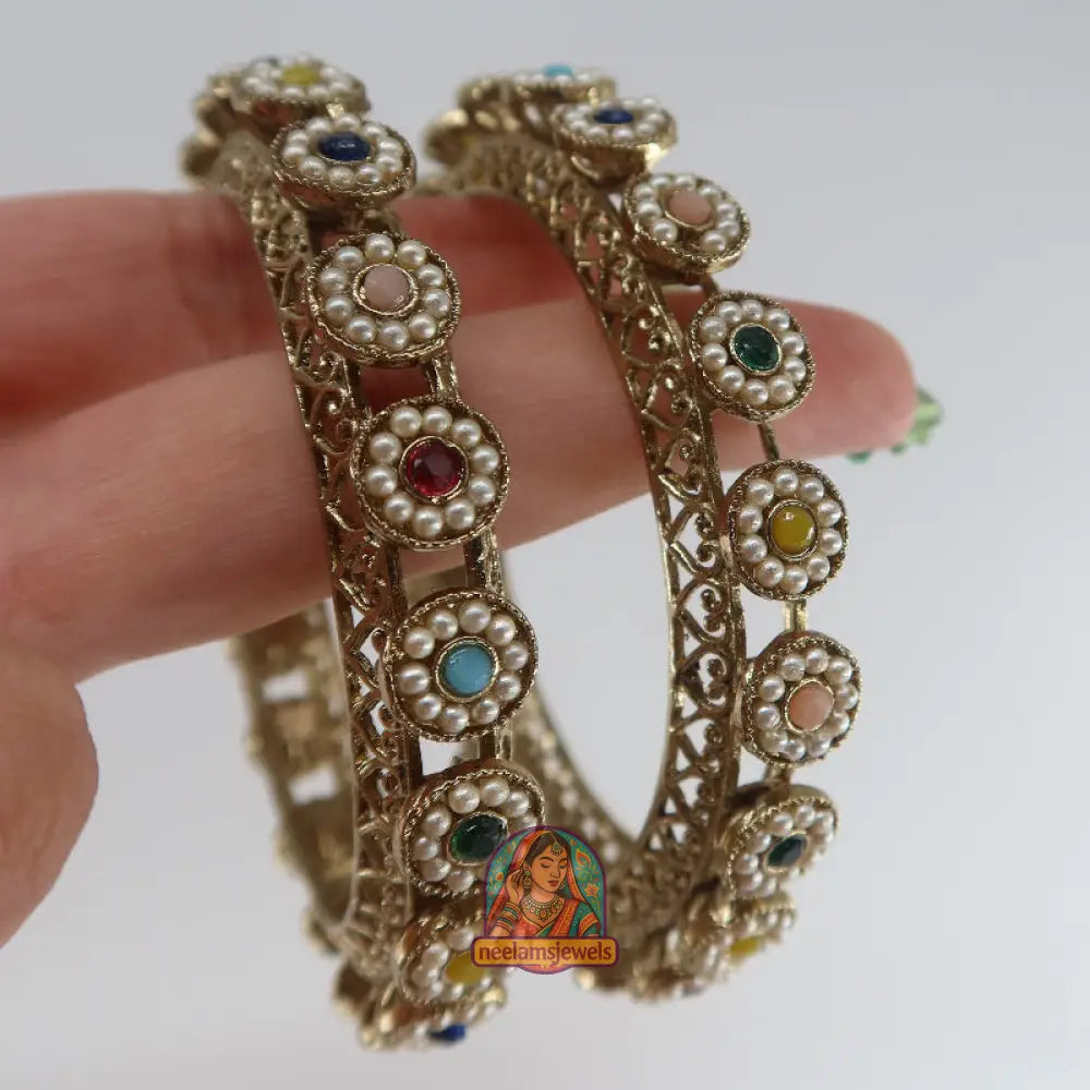 Multi Flower Stone Bangles