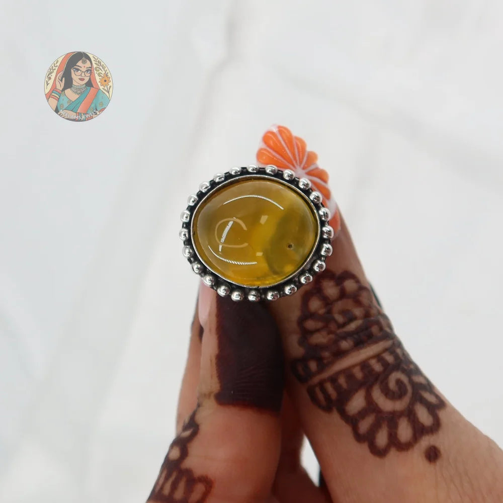Natural Stone Circular Silver Ring (Yellow)