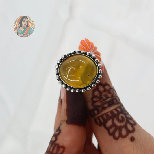 Natural Stone Circular Silver Ring (Yellow)