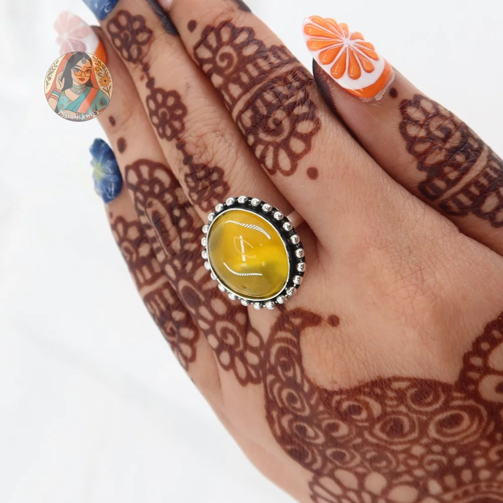 Natural Stone Oval Silver Ring (Yellow)
