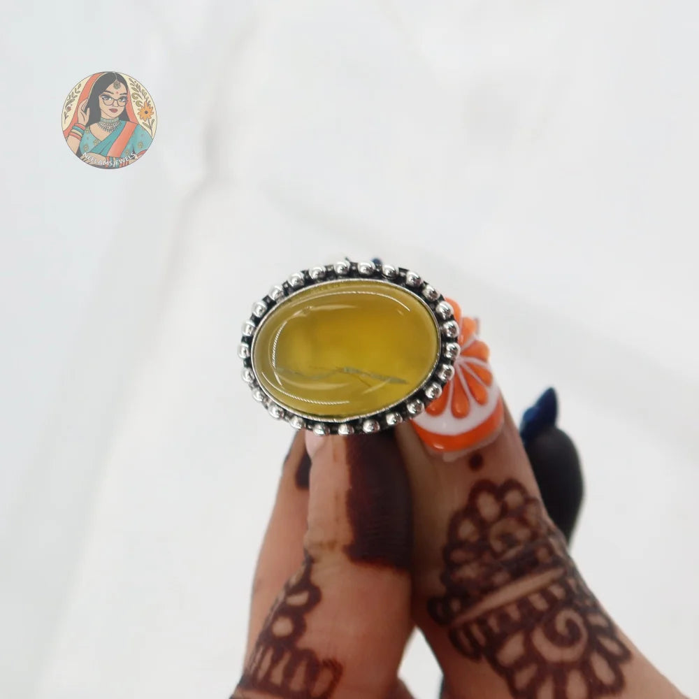 Natural Stone Oval Silver Ring (Yellow)