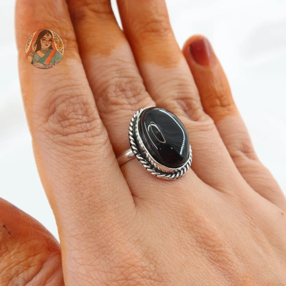 Natural Stone Silver Ring (Black)