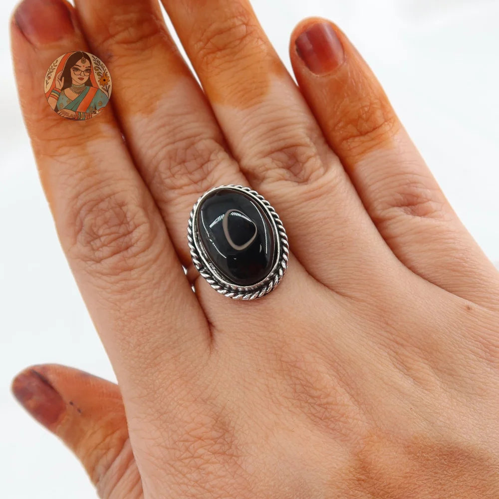 Natural Stone Silver Ring (Black)