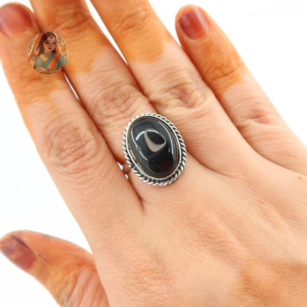 Natural Stone Silver Ring (Black)