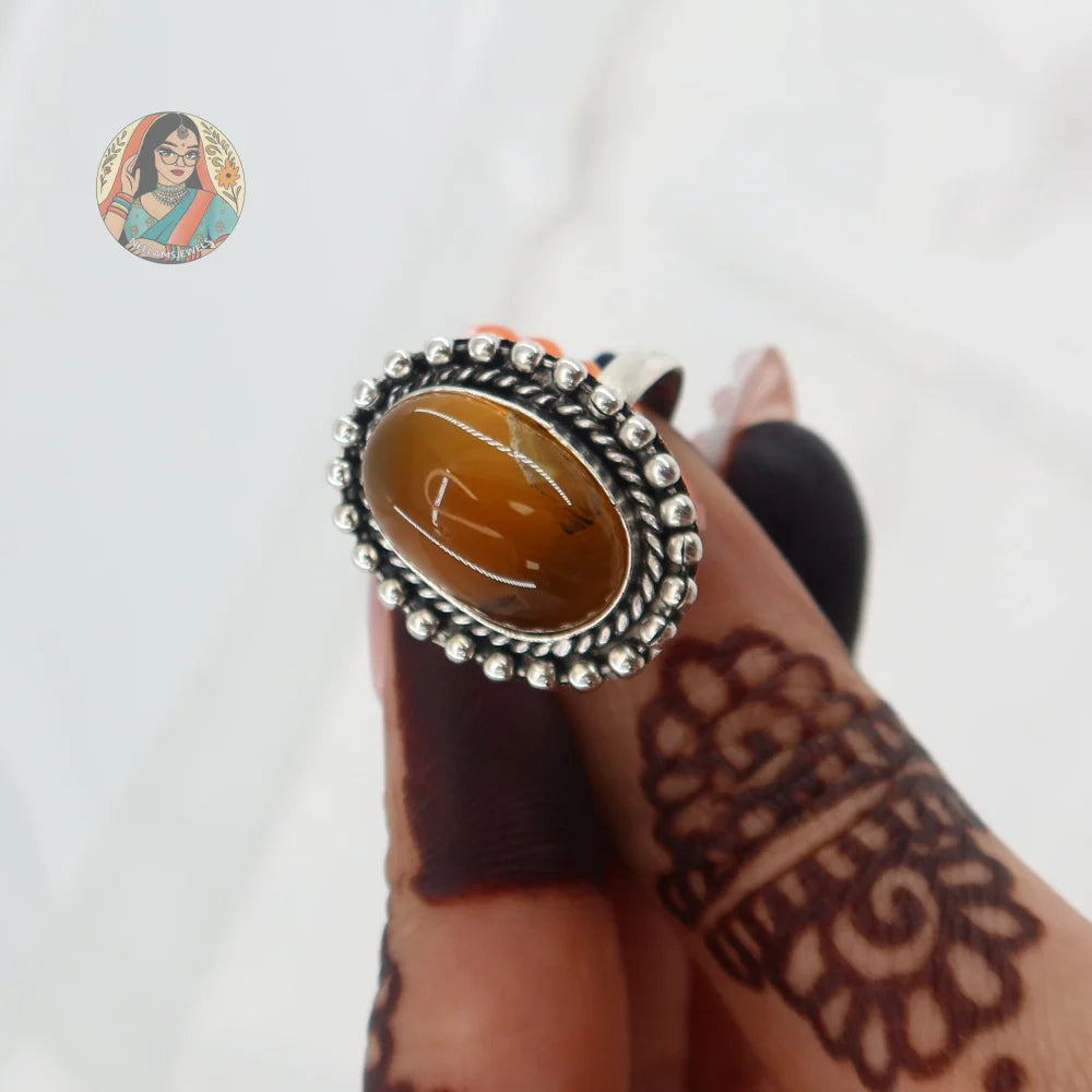 Natural Stone Silver Ring (Caramel)