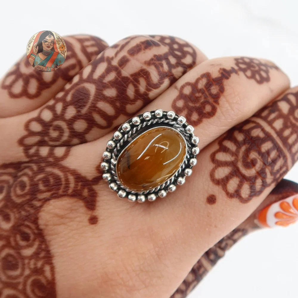 Natural Stone Silver Ring (Caramel)