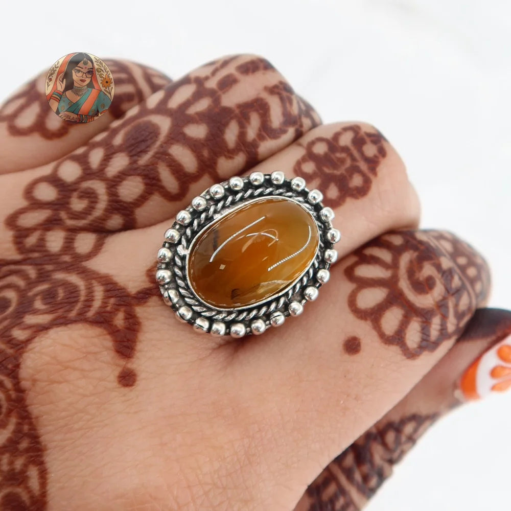 Natural Stone Silver Ring (Caramel)