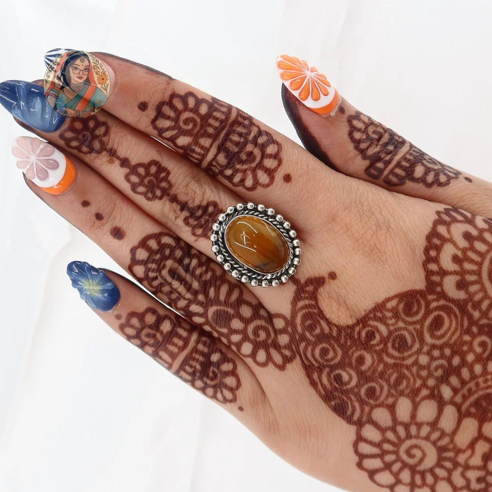 Natural Stone Silver Ring (Caramel)