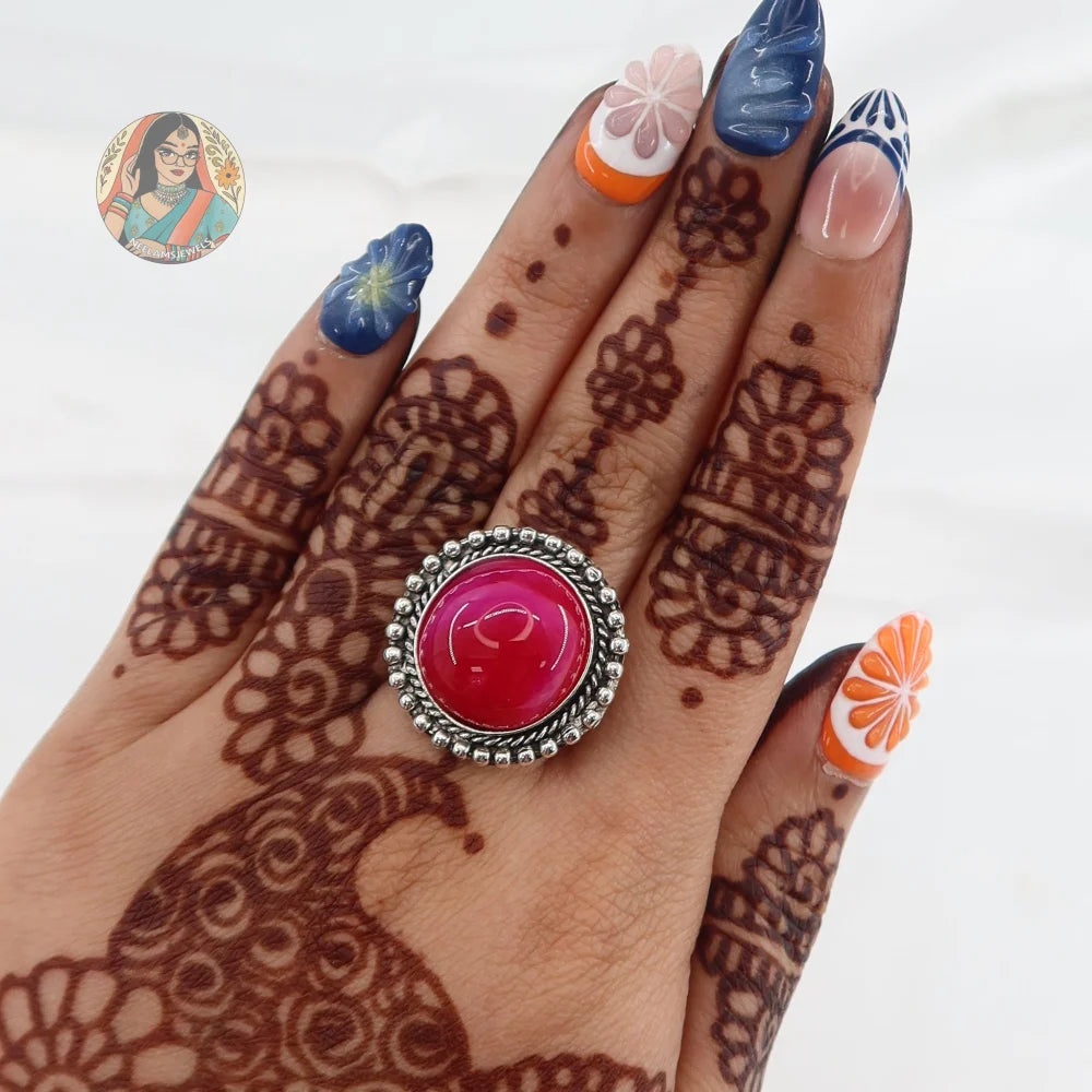 Natural Stone Silver Ring (Pink)