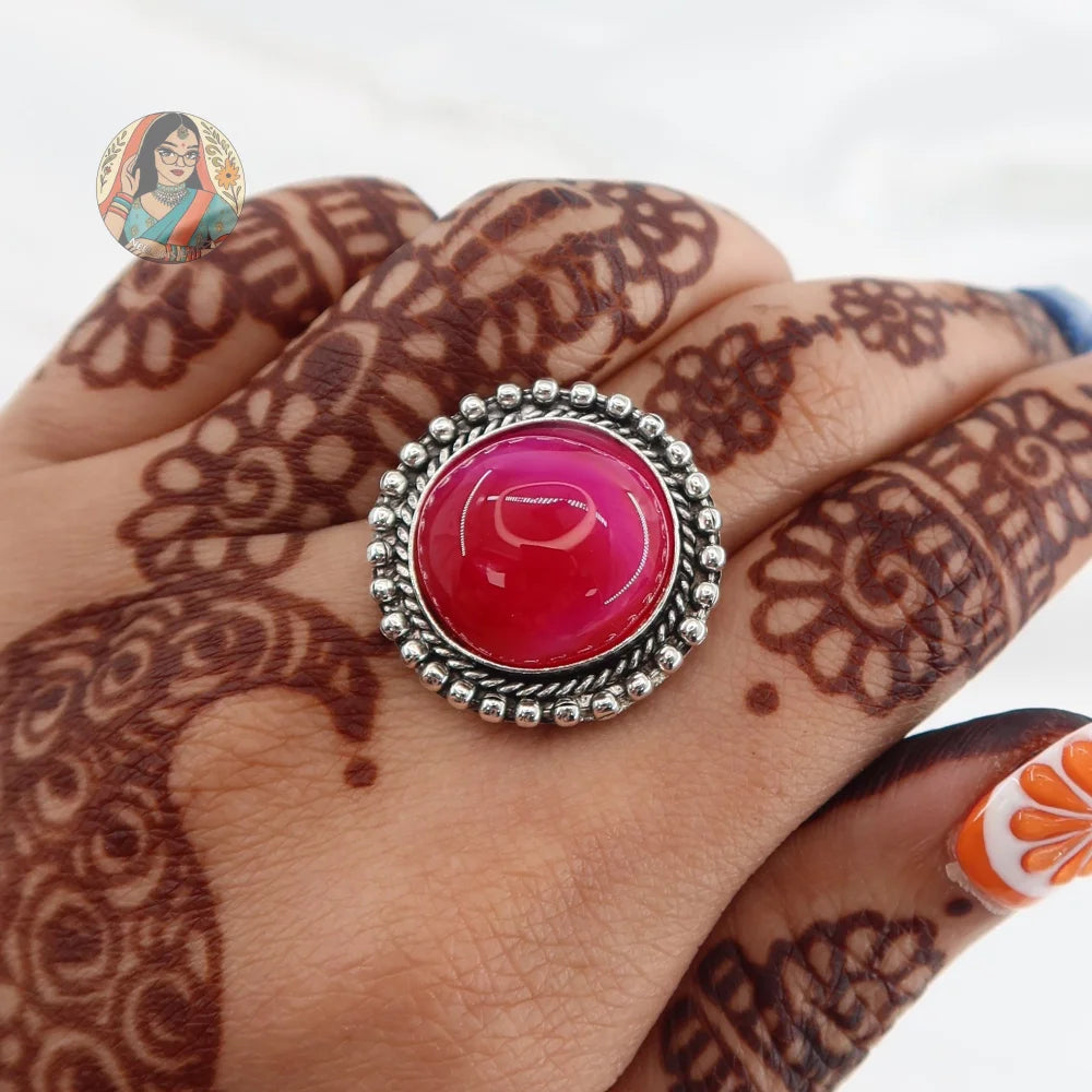Natural Stone Silver Ring (Pink)