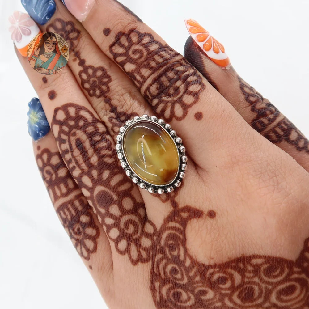Natural Stone Silver Ring (Yellow/Brown)
