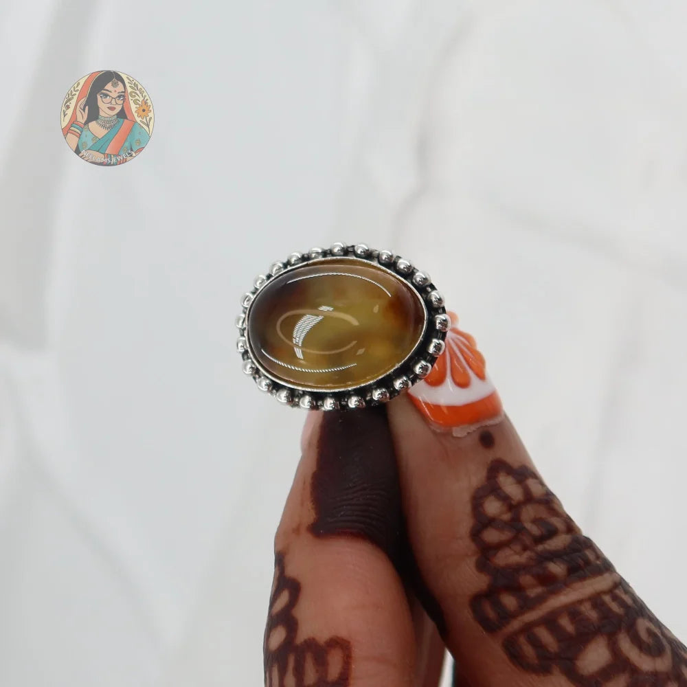Natural Stone Silver Ring (Yellow/Brown)