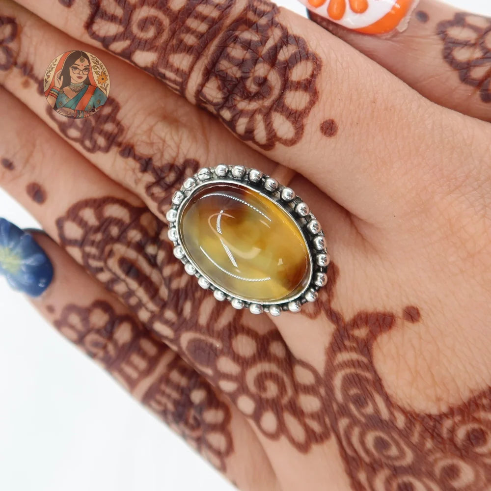 Natural Stone Silver Ring (Yellow/Brown)