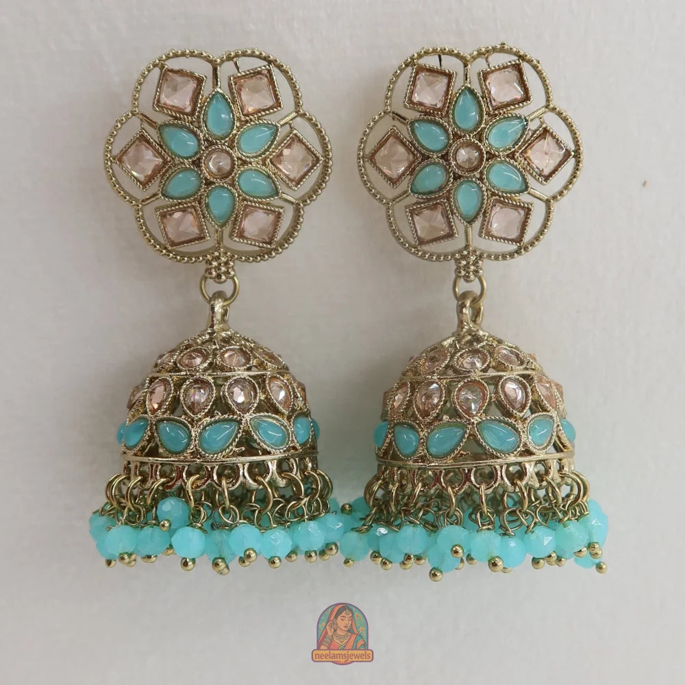 Neelam Jhumka & Tikka Set (Aqua)