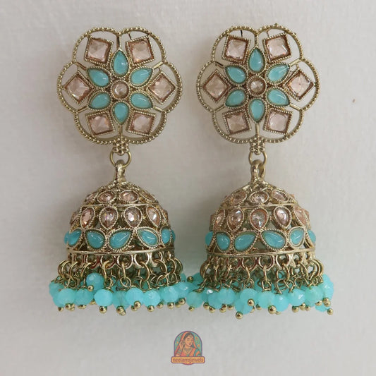 Neelam Jhumka & Tikka Set (Aqua)