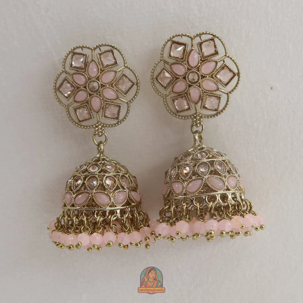 Neelam Jhumka & Tikka Set (Baby Pink)