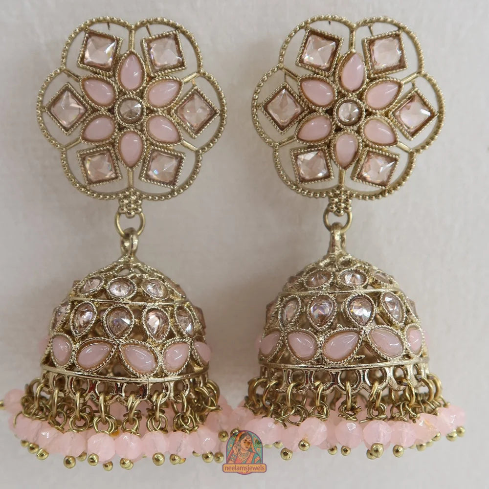 Neelam Jhumka & Tikka Set (Baby Pink)