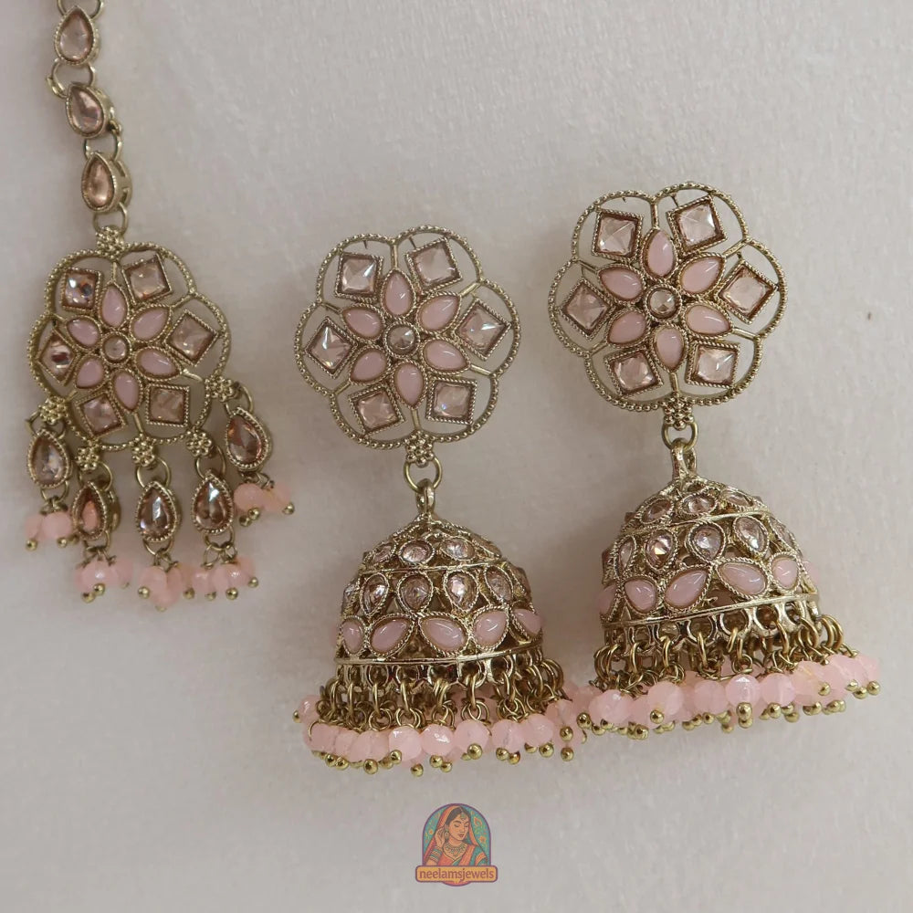 Neelam Jhumka & Tikka Set (Baby Pink)