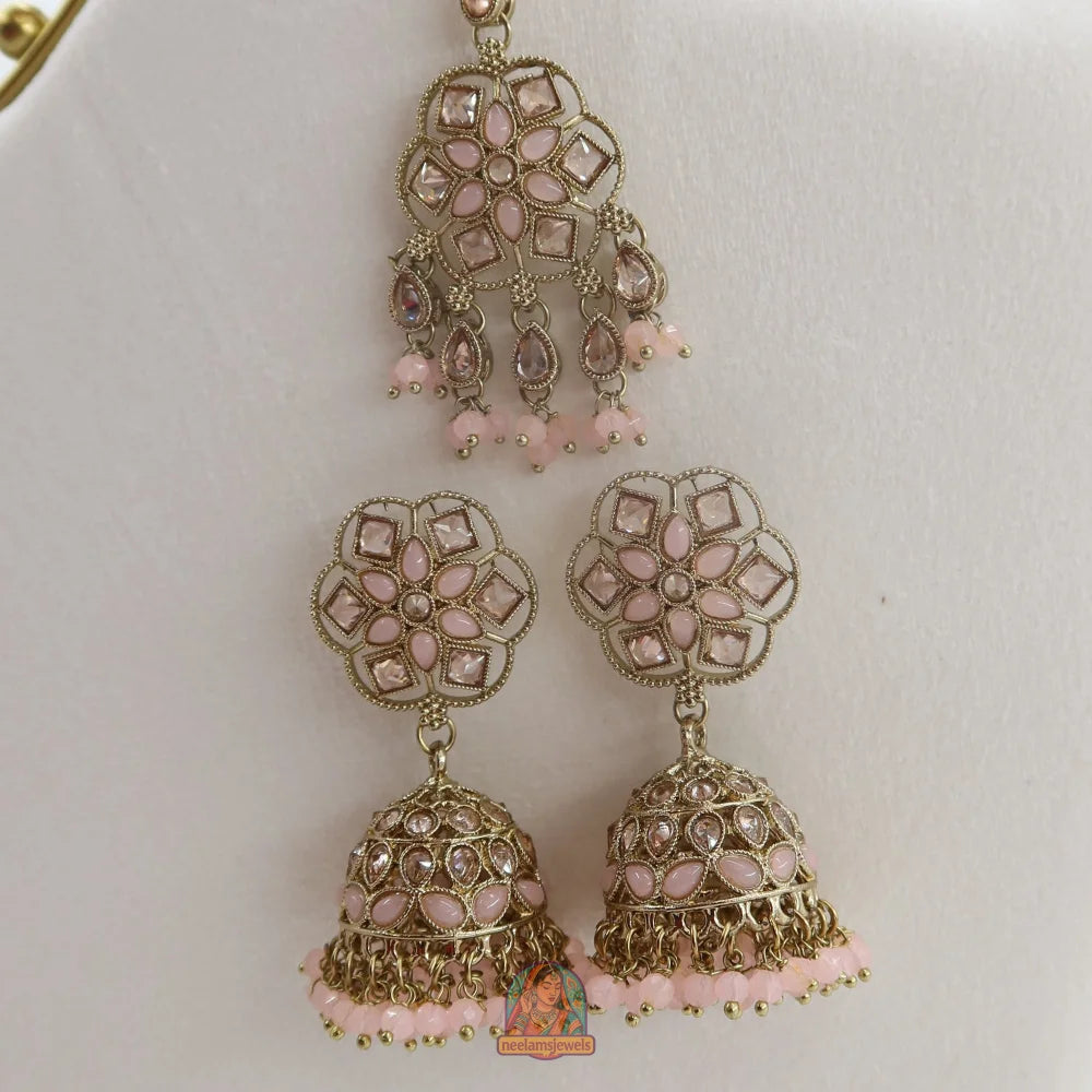 Neelam Jhumka & Tikka Set (Baby Pink)