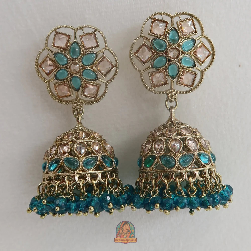 Neelam Jhumka & Tikka Set (Blue)