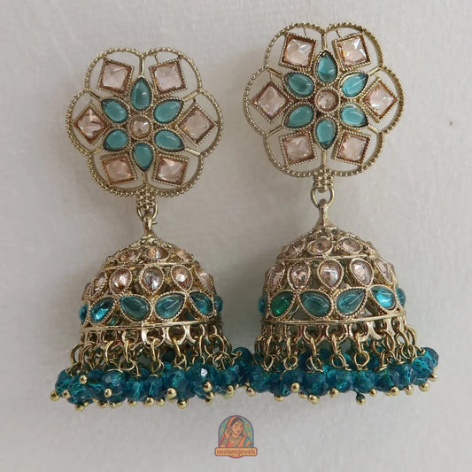 Neelam Jhumka & Tikka Set (Blue)