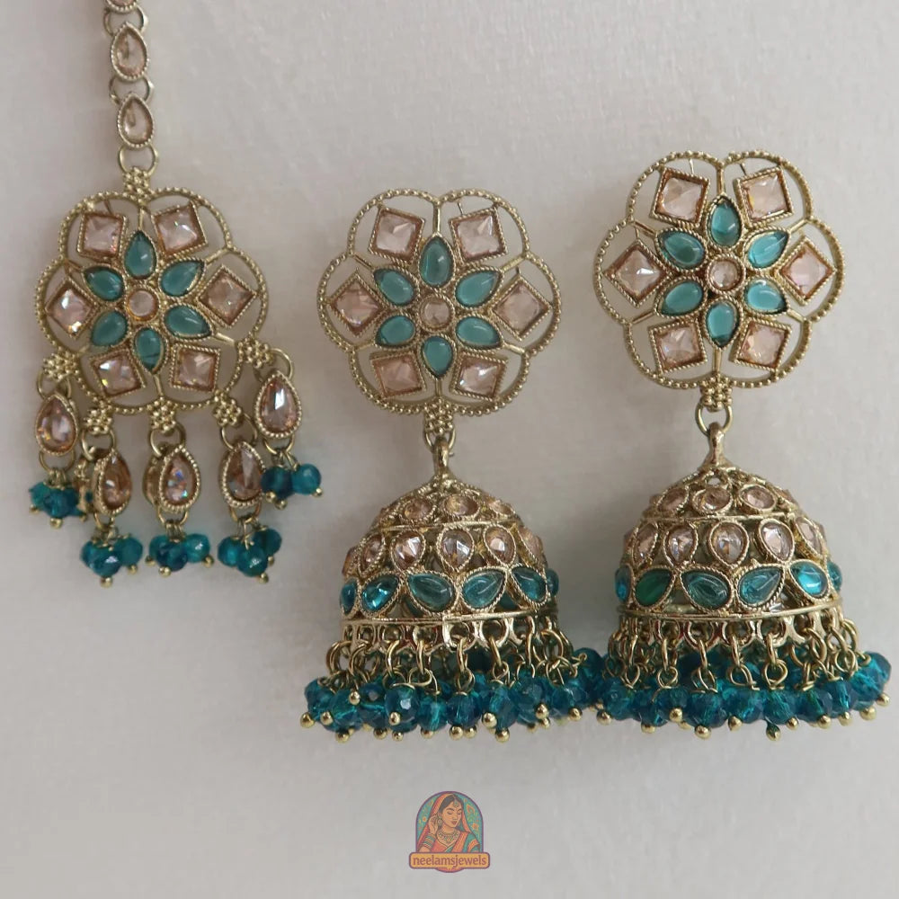 Neelam Jhumka & Tikka Set (Blue)