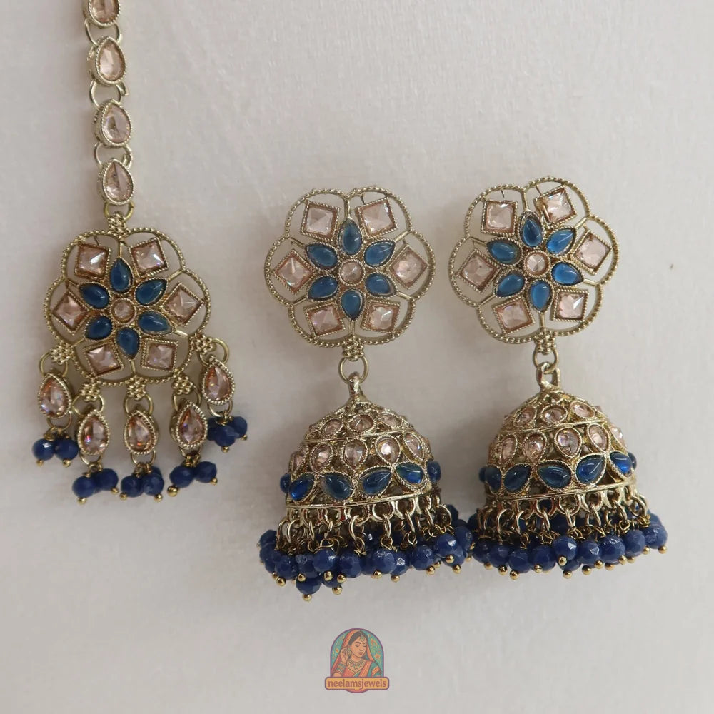 Neelam Jhumka & Tikka Set (Dark Blue)