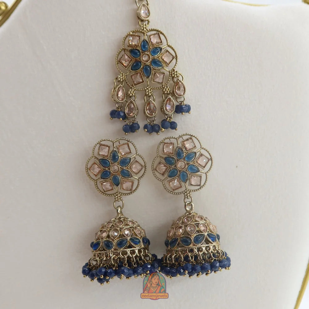 Neelam Jhumka & Tikka Set (Dark Blue)