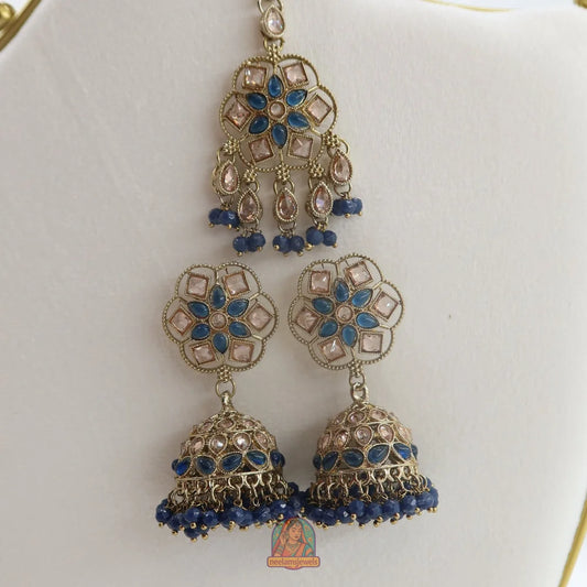Neelam Jhumka & Tikka Set (Dark Blue)