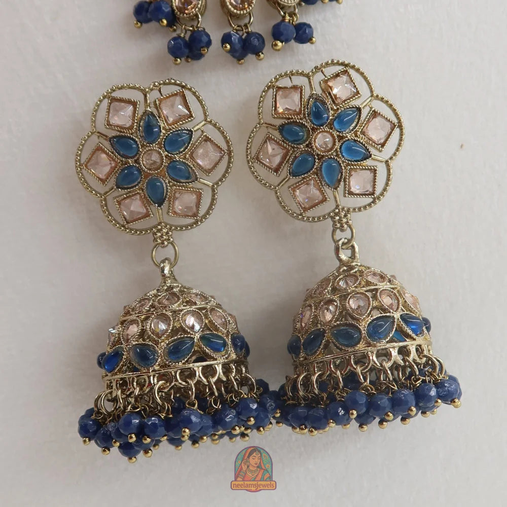 Neelam Jhumka & Tikka Set (Dark Blue)