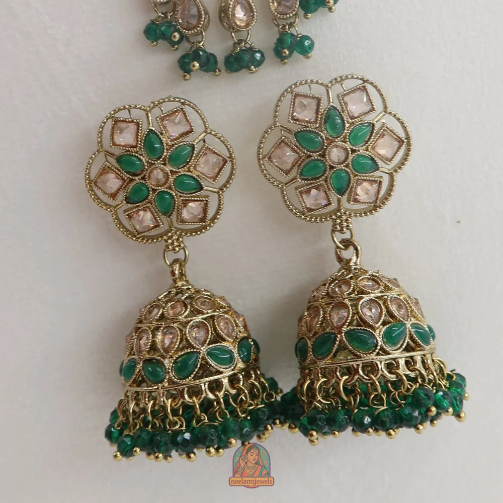 Neelam Jhumka & Tikka Set (Green)
