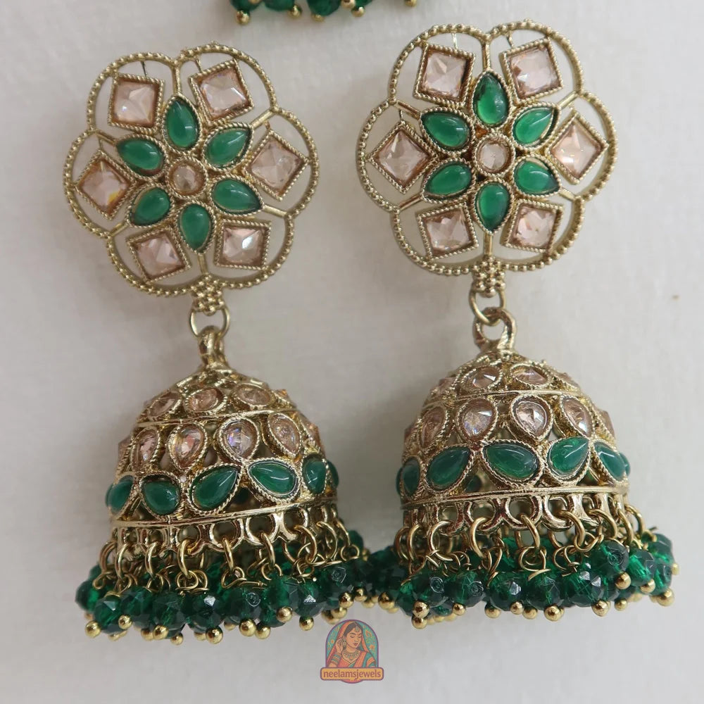 Neelam Jhumka & Tikka Set (Green)