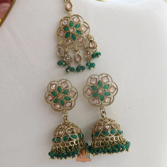 Neelam Jhumka & Tikka Set (Green)
