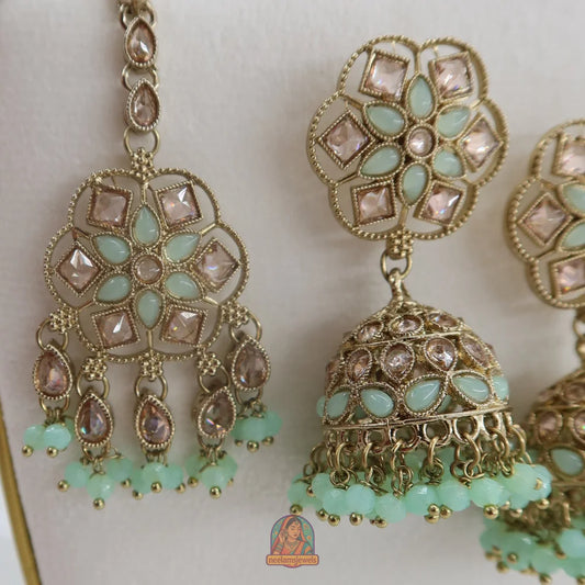 Neelam Jhumka & Tikka Set (Mint Green)