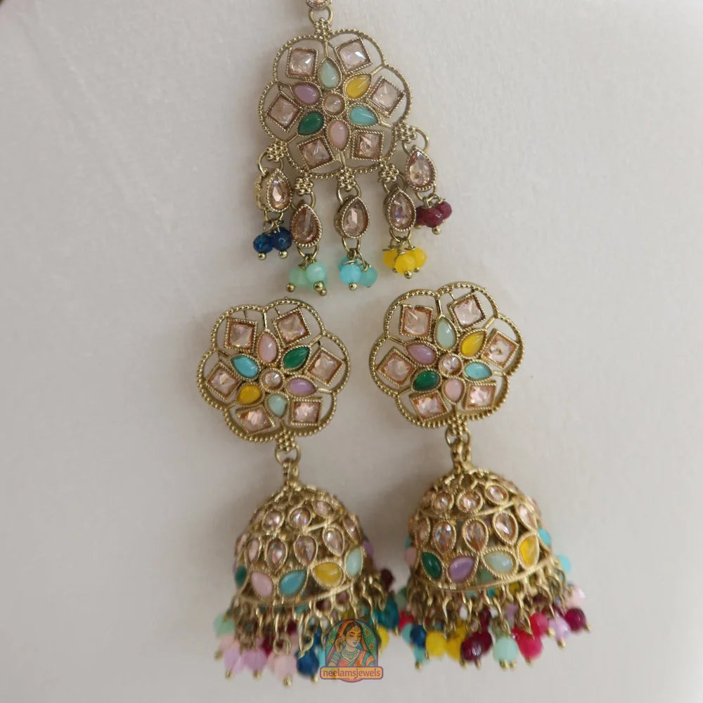 Neelam Jhumka & Tikka Set (Multi)