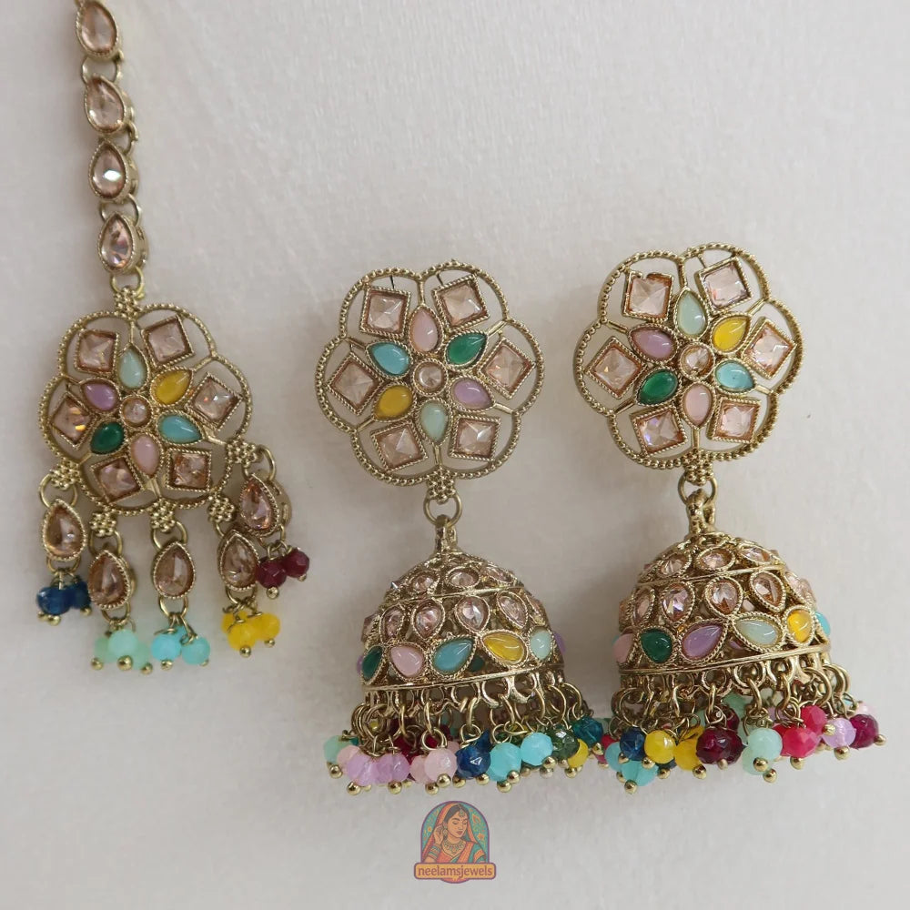 Neelam Jhumka & Tikka Set (Multi)