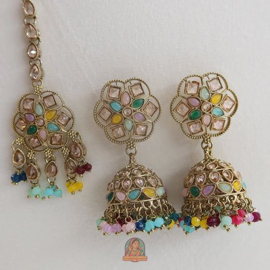 Neelam Jhumka & Tikka Set (Multi)