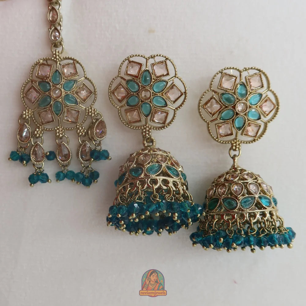 Neelam Jhumka & Tikka Set (Teal)