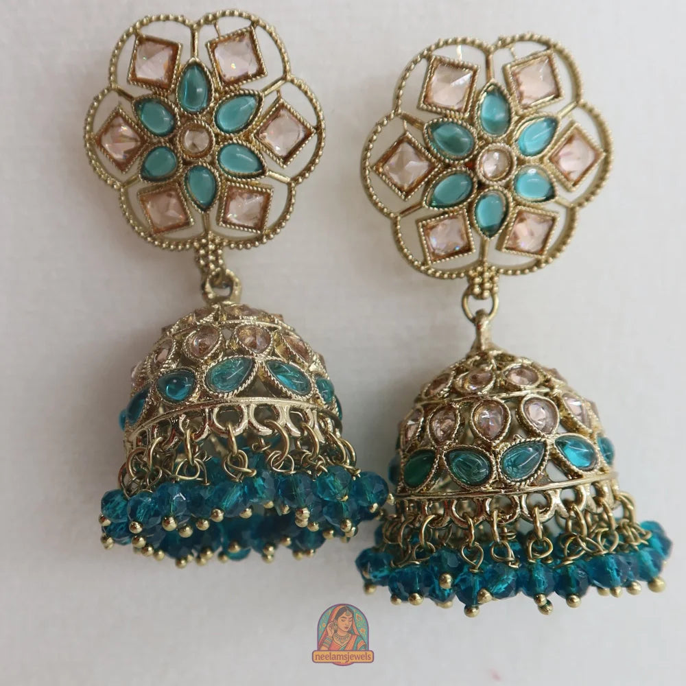 Neelam Jhumka & Tikka Set (Teal)