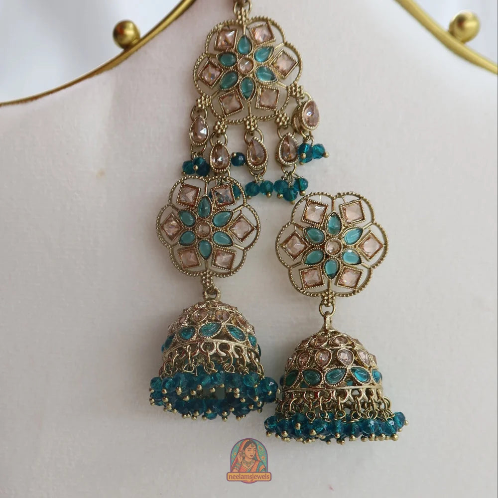 Neelam Jhumka & Tikka Set (Teal)