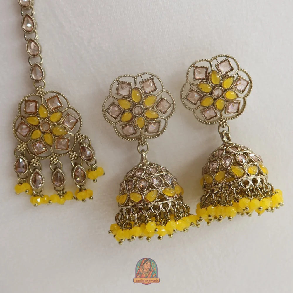Neelam Jhumka & Tikka Set (Yellow)