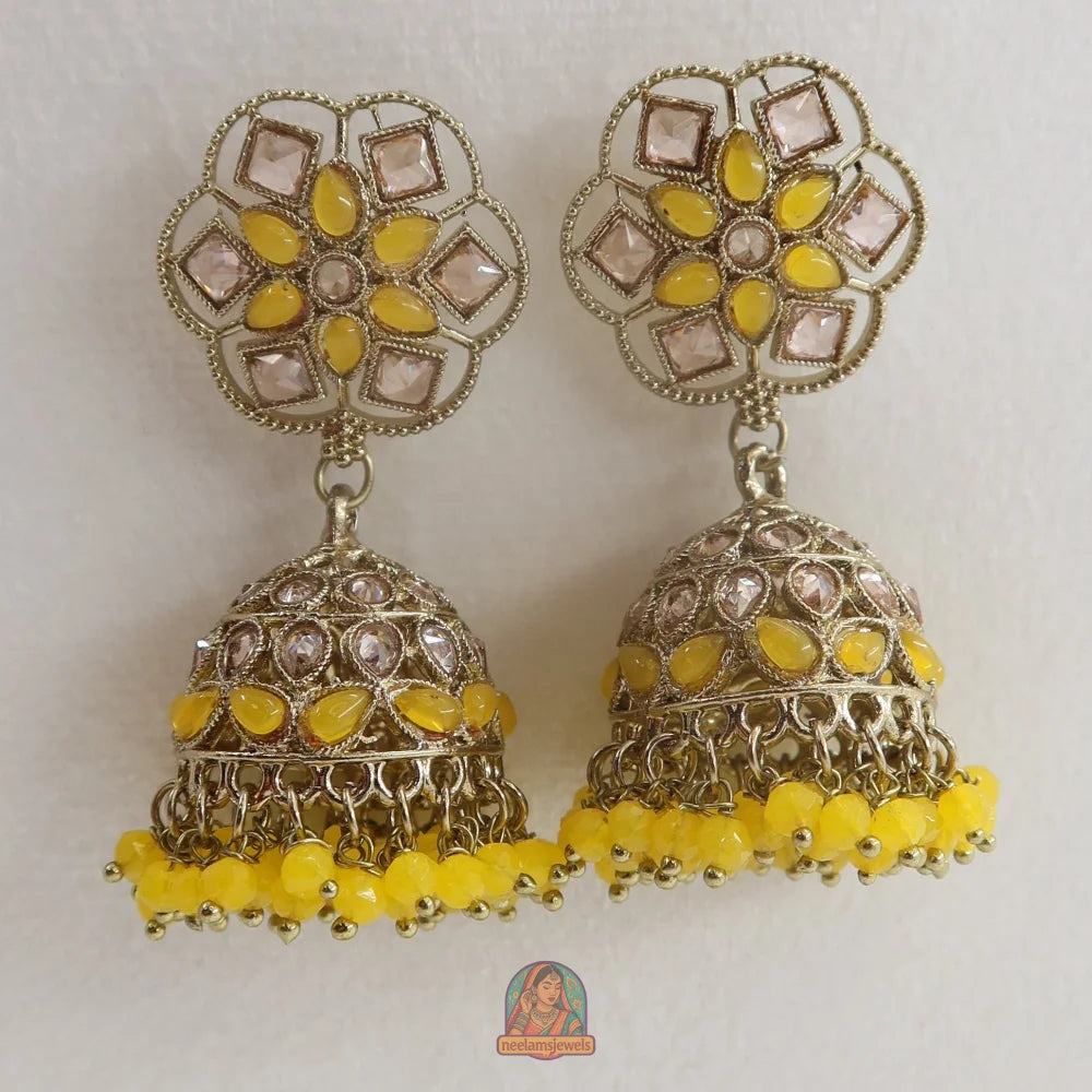 Neelam Jhumka & Tikka Set (Yellow)