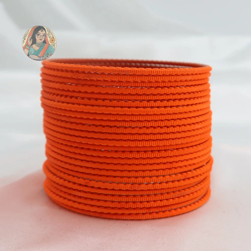 ’Neon Orange’ Matte Textured Ridged Bangle Set