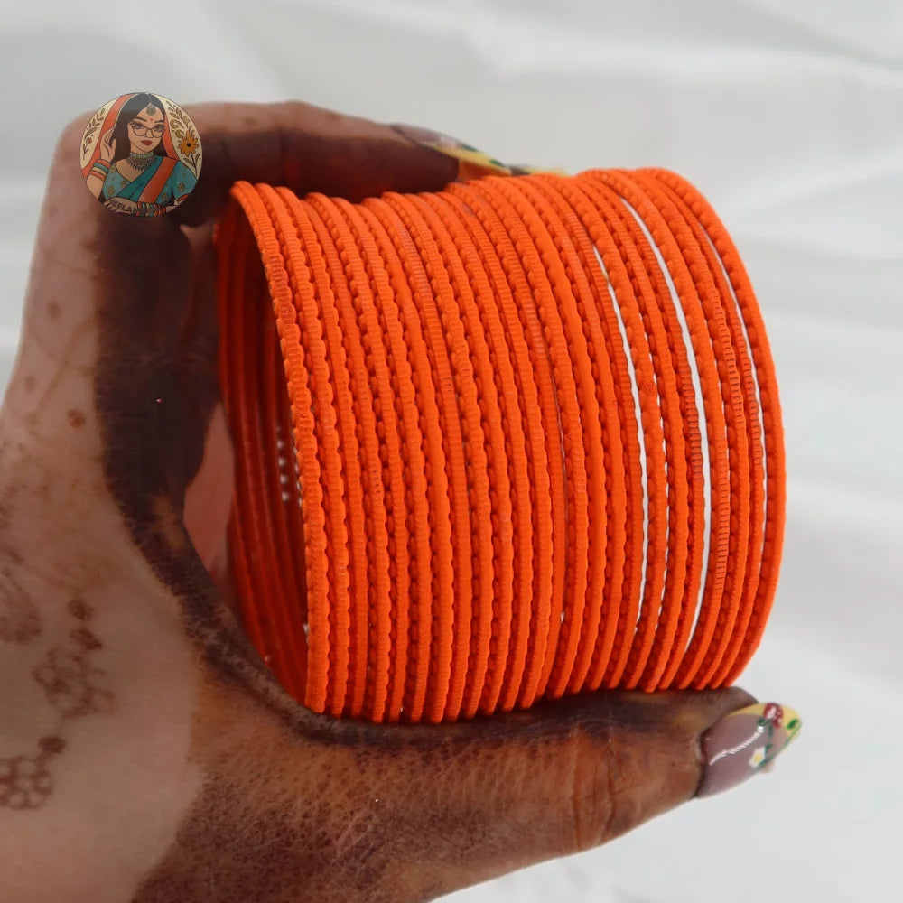 ’Neon Orange’ Matte Textured Ridged Bangle Set