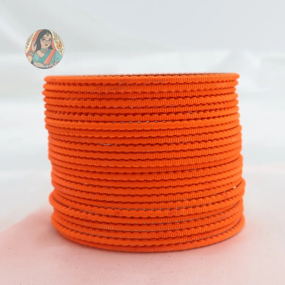 ’Neon Orange’ Matte Textured Ridged Bangle Set