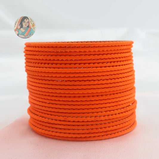 ’Neon Orange’ Matte Textured Ridged Bangle Set