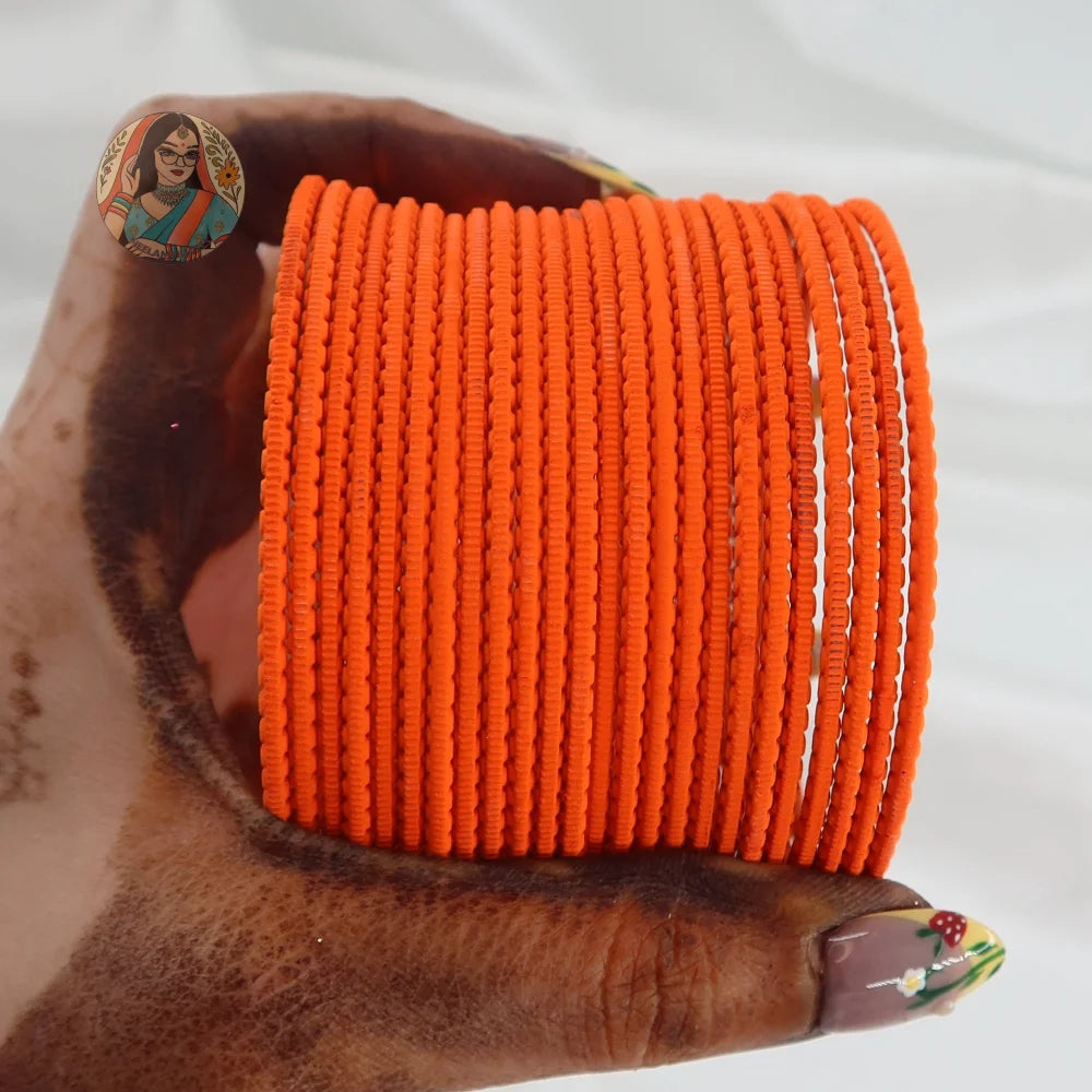 ’Neon Orange’ Matte Textured Ridged Bangle Set
