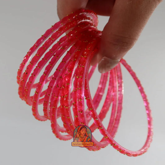 ’Neon Pink’ Crystal Cut Glass Bangle Set