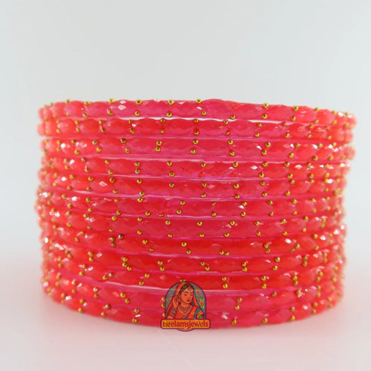 ’Neon Pink’ Crystal Cut Glass Bangle Set